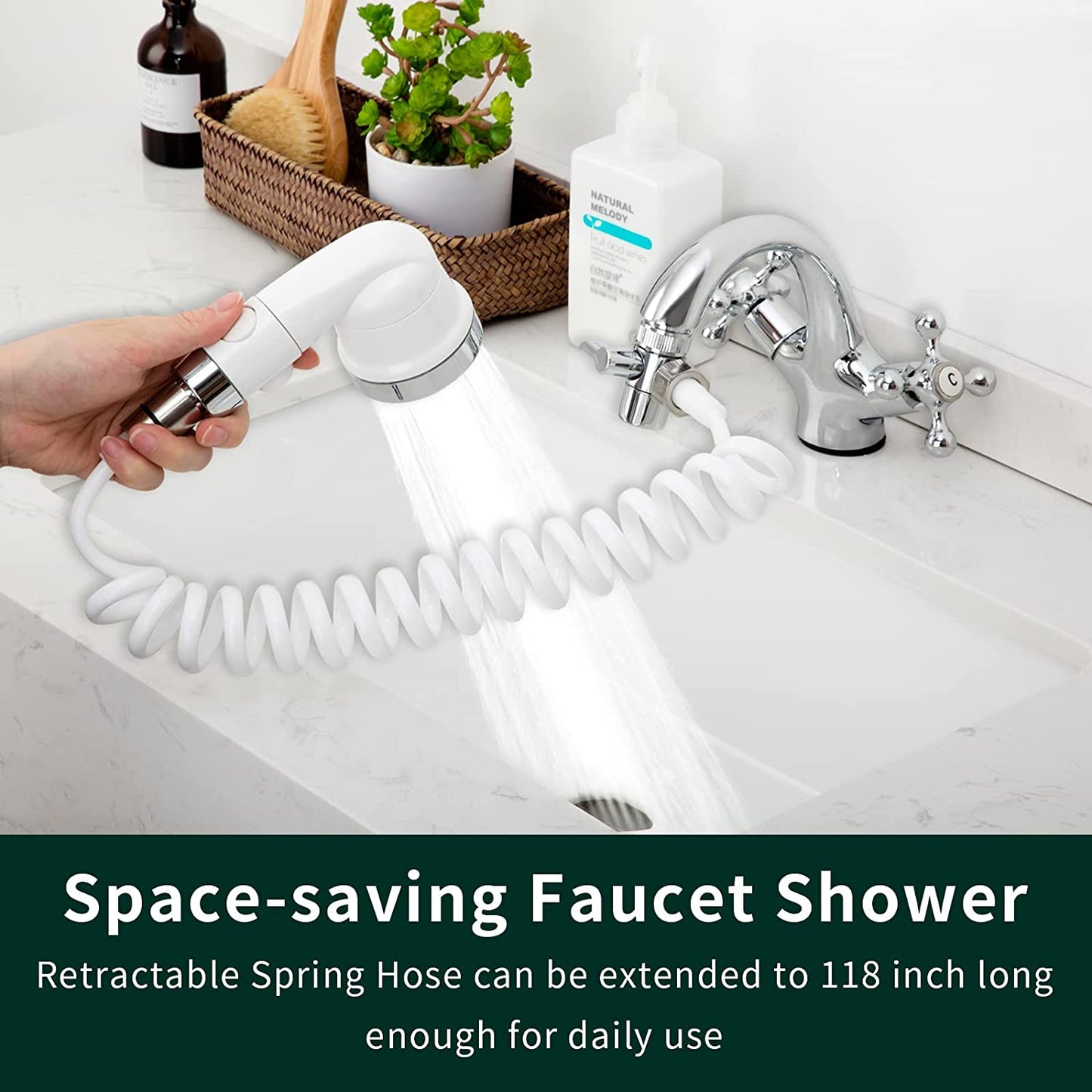 Sink Faucet Sprayer Attachment, Shower Head Attaches to Tub Faucet, Dog Bathing Hose Shower Set for Laundry Bathroom Kitchen