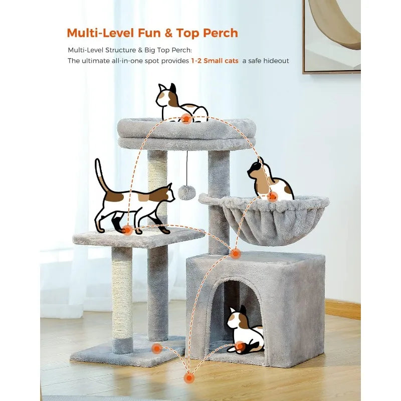 PEQULTI Small Cat Tree, [28.5''] Cat Tower for Indoor Cats, 2 Styles Cat Activity Tree with Cat Scratching Posts