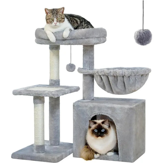 PEQULTI Small Cat Tree, [28.5''] Cat Tower for Indoor Cats, 2 Styles Cat Activity Tree with Cat Scratching Posts
