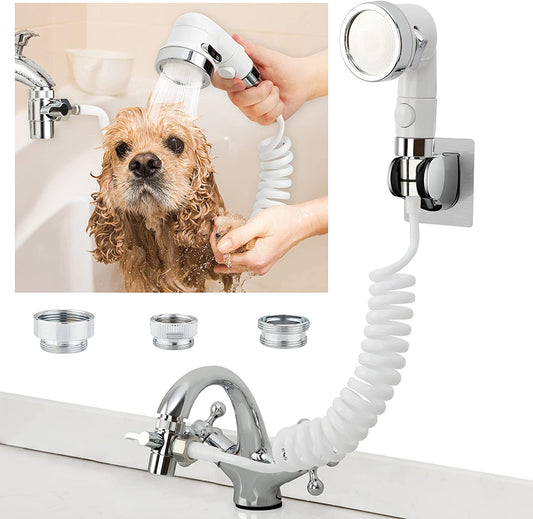 Sink Faucet Sprayer Attachment, Shower Head Attaches to Tub Faucet, Dog Bathing Hose Shower Set for Laundry Bathroom Kitchen